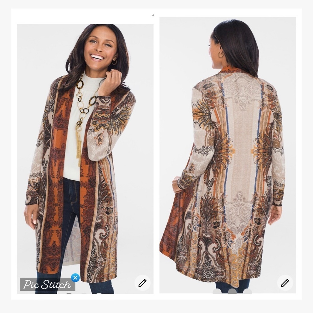 Chicos’s Regal Paisley Open Cardigan